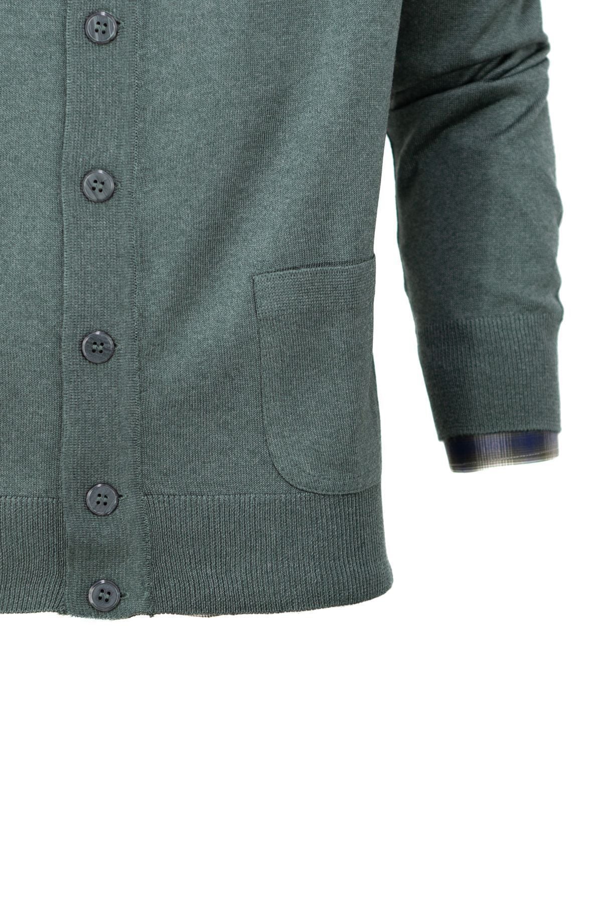 Erkek Mevsimlik Yünlü Örme Klasik Hırka V Yakalı Düğmeli Çift Cepli Rahat Kesim Tam Kalıp